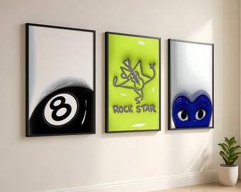 Ensemble de 3 tableaux Hypebeast pour la décoration de chambre – Décoration tendance Y2K pour appartement, mur de galerie esthétique, impressions d'art mural 3D, décoration tendance pour chambre d'étudiant