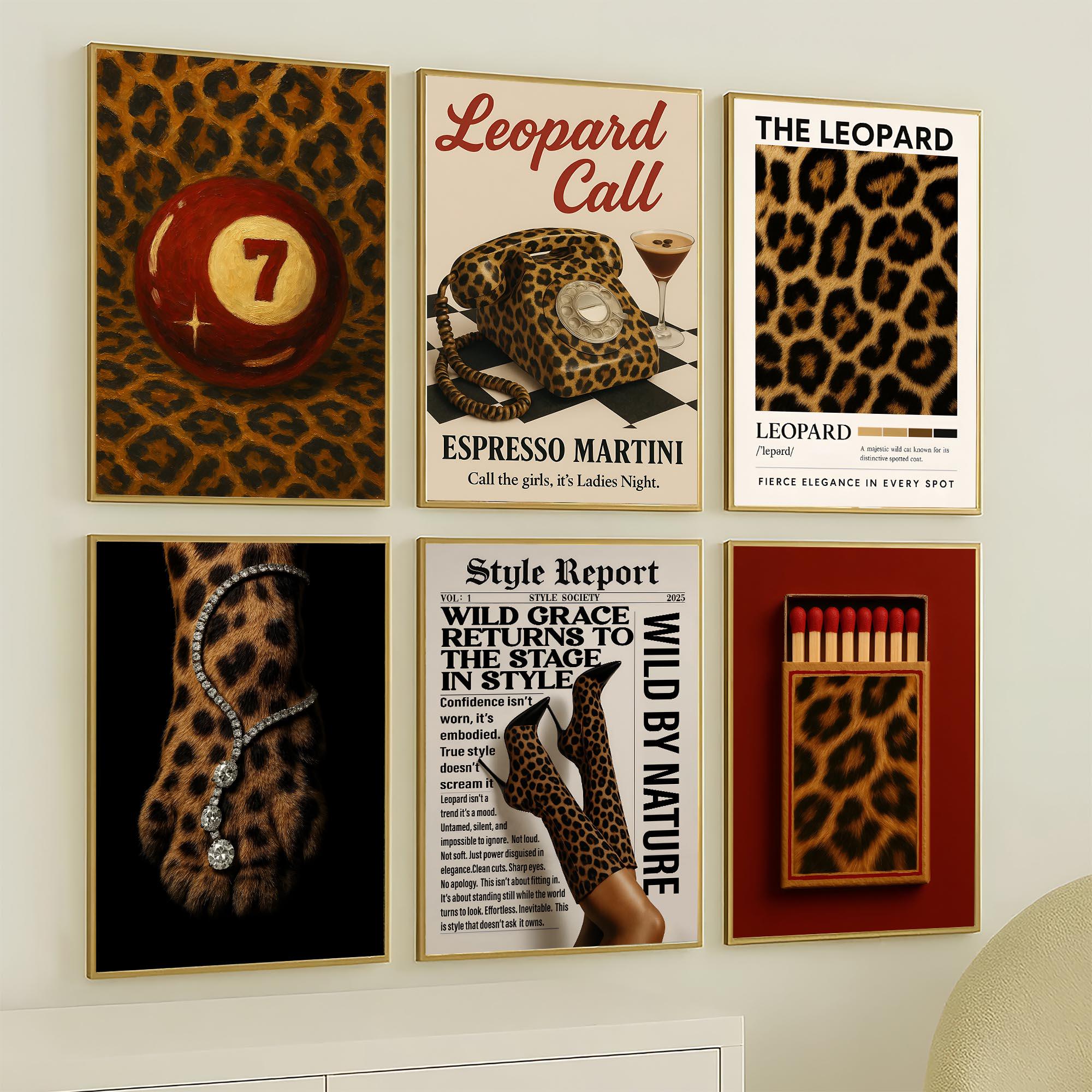 Girly Wall Art Set, Retro Leopard Poster, Leopard Lucky Print, Cheetah Poster, Matchbox Print, Luxurious Wall Arts, Fashionable Poster
