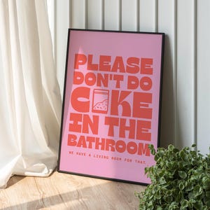 Please Don&#39;t Do Coke In The Bathroom Poster, Funny Pink Bathroom Wall Art,  Trendy Printable Retro Print, Preppy Wall Art, Digital Download