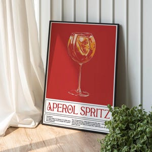 Aperol Spritz cocktailposter, trendy retro bar cart decor poster, minimalistische moderne cocktailprint, keuken kunst aan de muur, digitale download