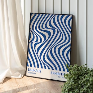 Blue Bauhaus 1923 Exhibition Poster, Modern Geometric Wall Art, Retro Abstract Print, Mid Century Minimalist Wall  Decor, Digital Download