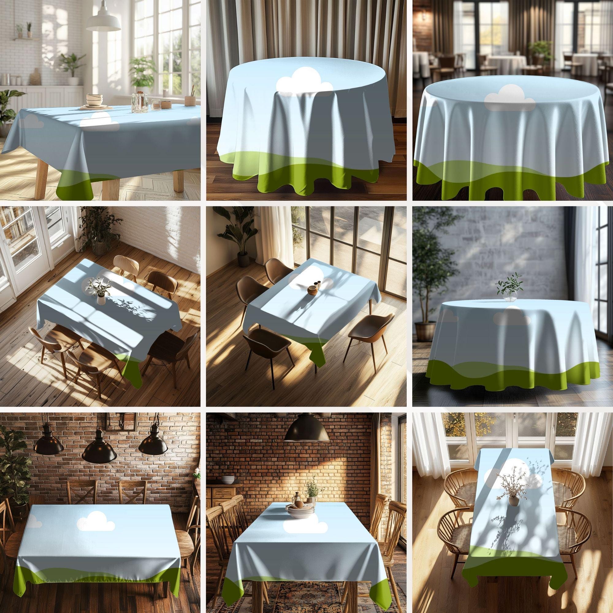 Tablecloth Mockup Bundle for Canva: Dining Table Templates (digital ...
