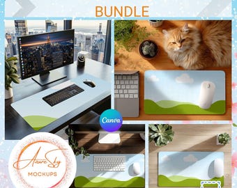 Desk Mat Mockup Bundle | Canva Editable Templates for Mouse Pads & Office Workspace
