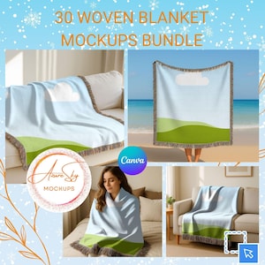 30 Woven Blanket Mockups Canva Template Bundle | Editable Woven Throw Blanket Mockups in Canva | Digital Download