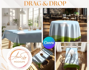 Tablecloth Mockup Bundle for Canva: Dining Table Templates (Digital Download)