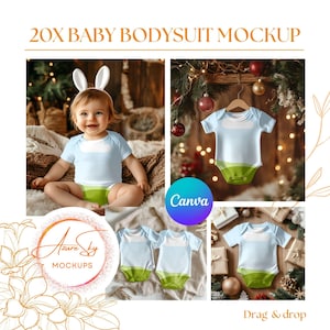 Modello di mockup di tutina per neonati di Natale Canva, modello di tutina per neonati per le vacanze, modello di tutina per baby shower, regalo di Capodanno