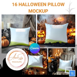 Halloween Pillow Mockup for Canva - Editable Spooky Cushion Templates (Instant Download)