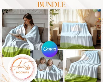Cozy Blanket Mockup Bundle - 30x Editable Canva Templates for Blanket Designs (Instant Download)