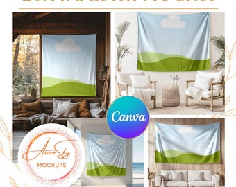 Tapestry Mockup for Canva - Editable Boho Wall Hanging Templates (Digital Download)