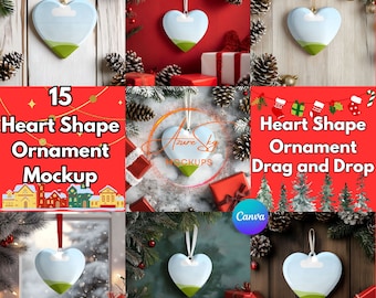 Heart Ornament Mockup Bundle for Canva - Editable Ceramic Christmas & Wedding Templates (Digital Download)