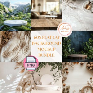 60+ Flat Lay Background Mockup Bundle | High-Quality PNG Backdrops | Neutral Aesthetic Lifestyle Mockups for Canva & Photoshop