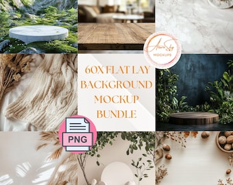 60+ Neutral Flat Lay Mockup Backgrounds | PNG Bundle (Digital Download)