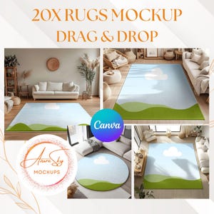 Paquete de 20 maquetas de alfombras para Canva / Plantillas de diseño de interiores para vendedores de alfombras / Exhibición de alfombras personalizable / Descarga digital