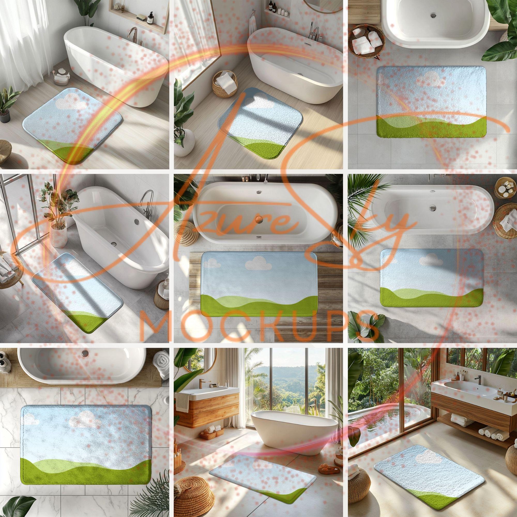 Pri Rugs Templete Bathroom Rug Mockup Bundle for Canva - Editable Interior Floor Mat ...