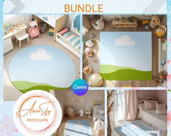Round Rug Mockup Bundle: Canva Templates for Nursery & Kids Room (Digital Download)