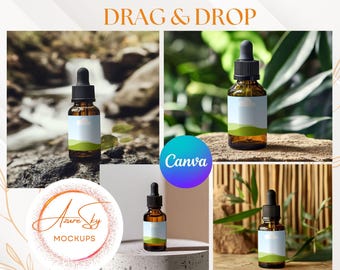 Plantillas de maquetas de frascos con gotero: Diseño editable en Canva (descarga digital)