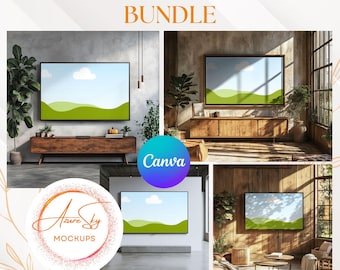 TV Frame Mockup Bundle: Modern Living Room Art Display (Canva-Ready)