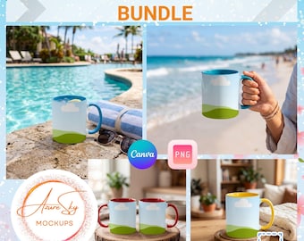 36 Accent Mug Mockups | Colored Handle Lifestyle Scenes (Canva, PNG)