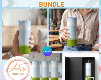 12 Tumbler Mockup Bundle | Skinny Tumbler Mockups | Canva Editable Mockup | Seamless Pattern | PNG & Canva Template