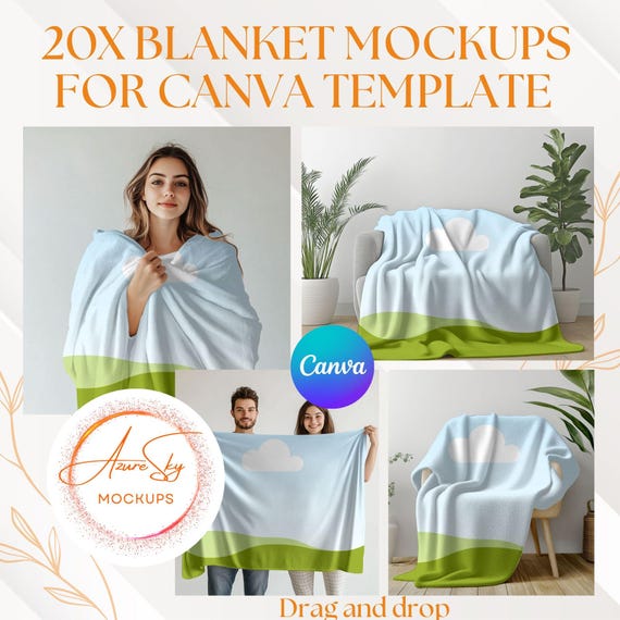 Blanket Mockup Bundle for Canva - 20 Editable Cozy Templates (Digital Download)