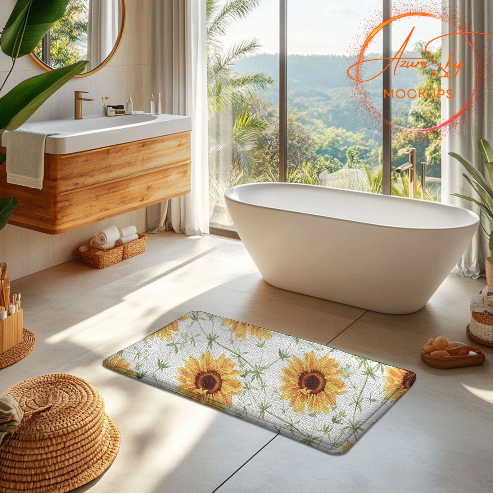Pri Rugs Templete Bathroom Rug Mockup Bundle for Canva - Editable Interior Floor Mat ...