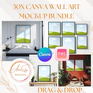 Pacchetto di 30 mockup di Canva Wall Art / Download digitale per artisti e designer / Trascina e rilascia