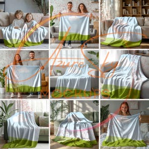May include: A set of six different blankets with a sky and grass design. The blankets are shown on couches with people holding them. The blankets are soft and cozy and perfect for snuggling up on the couch.