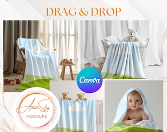 Baby Blanket Mockups for Canva - Editable Nursery Templates, Infant & Baby Shower Bundle (Digital Download)