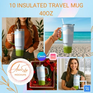 10 Travel Mug Mockups 40oz | Insulated Tumbler Mockup Bundle | Canva Template | Stainless Steel Mug PNG