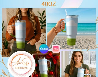 40oz Travel Mug Mockup Bundle: Insulated Tumbler Canva Templates (PNGs Included)