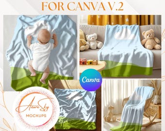 Baby Blanket Mockups Bundle: Neutral Nursery Photo Canva Template (Digital Download)