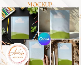 Hardcover Journal Mockup for Canva: 30x Editable Templates (Digital Download)Drag and Drop
