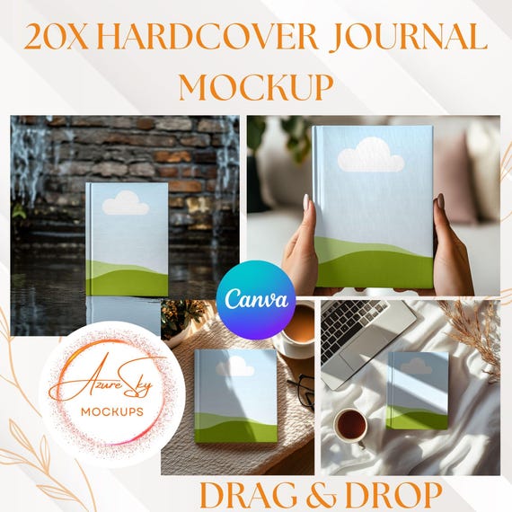 Hardcover Journal Mockup for Canva - 20x Editable Minimalist Templates (Digital Download)