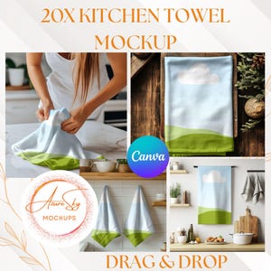 20 Mockups de Toalhas de Cozinha para Canva | Conjunto de Mockups de Toalhas de Cozinha Realistas | Estoque com Estilo de Toalhas de Prato | Produto Digital para Etsy | Arraste e Solte