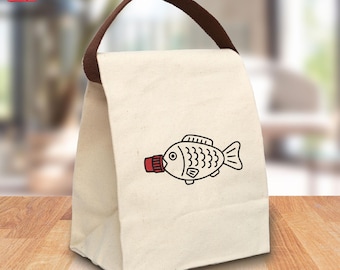 Fish Soy Sauce Bottle Lunch Bag, Personalized Bento Lunch Tote, Japanese Bento Box Bag, Custom Name Gift