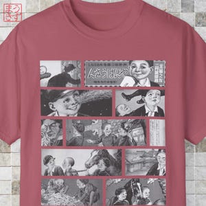 Camiseta unisex con collage de cómics retro e ilustraciones de cuentos infantiles japoneses nostálgicos, diseño de manga japonés retro n.° 4