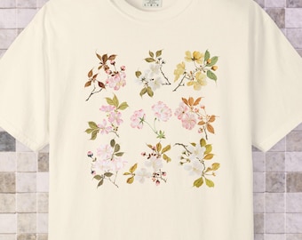 Japanese Sakura Design T-shirt, Unisex Tshirt, Cherry Blossom Retro Art Shirt, 19th Century Japanese Art, Flower Shirt, Japanese Shirt, Grid