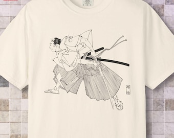 Samurai Sword Illustration T-Shirt: Japanese Woodblock Art, Comfort Colors Unisex Tee