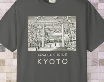 Kyoto Yasaka Shrine T-Shirt, Graphic from Vintage Japanese Copperplate Print, Perfect for Japanese Art and Kyoto Lovers, Unisex Cotton Tee
