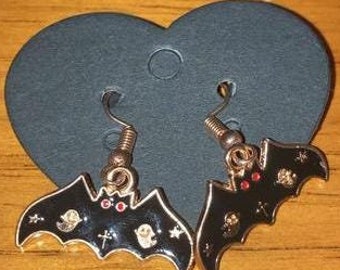 Black Bat Halloween Dangle Earrings