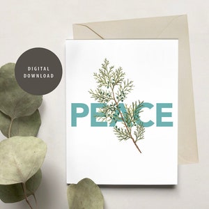 Christmas PEACE Printable Greeting Card, Pine Bough, Simple, Nature