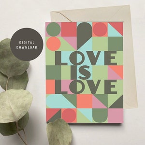 Cartão de felicitações para impressão, amor é amor, arco-íris, amor moderno, dia dos namorados, LGBTO