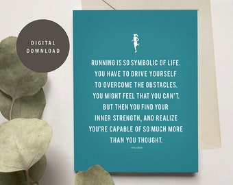 Printable Greeting Card, Running Strong, Male, Female, Cross Country, Marathon, Digital Download