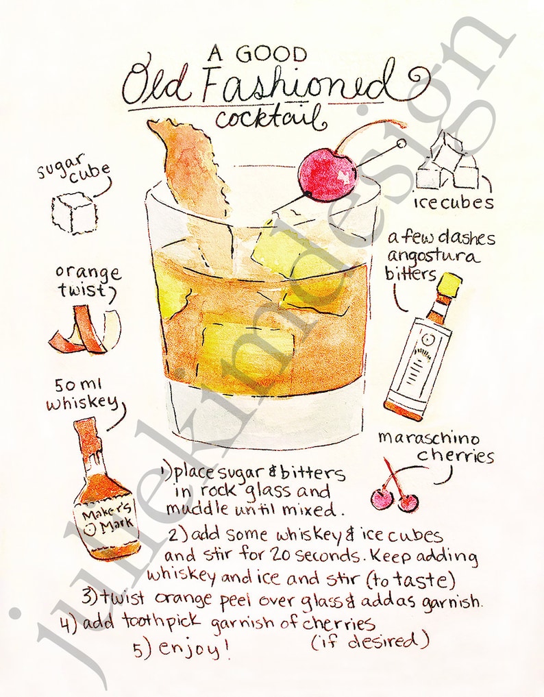 PRINTABLE Old Fashioned Recipe PDF 8x10 Etsy