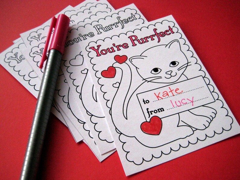 Printable Kitty Valentines to Color image 1