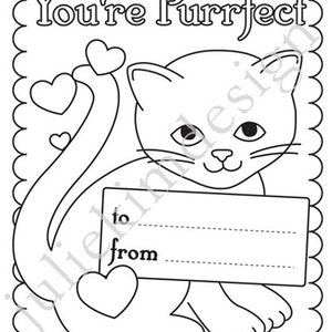 Printable Kitty Valentines to Color image 3