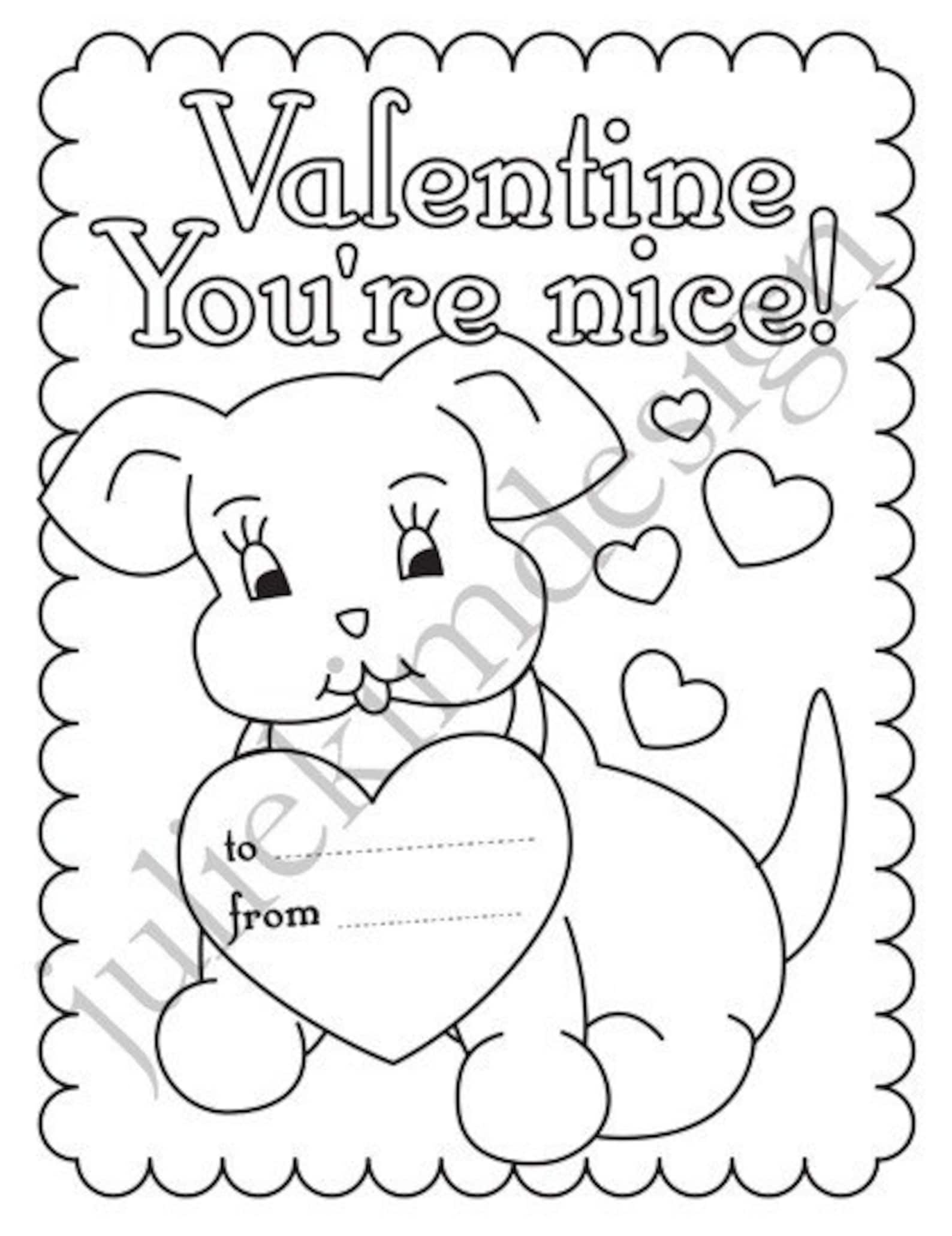 Printable Puppy Valentines To Color Etsy