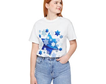 Maglietta per le festività ebraiche con Stella di David - Maglietta unisex, Hanukkah, Pesach, Sukkot, Giorno di Israele, Fantasia moderna blu, Regalo per le festività ebraiche, Uomo Donna.