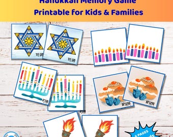 Hanukkah Memory Game, Hebrew Flashcards for Kids (PDF)