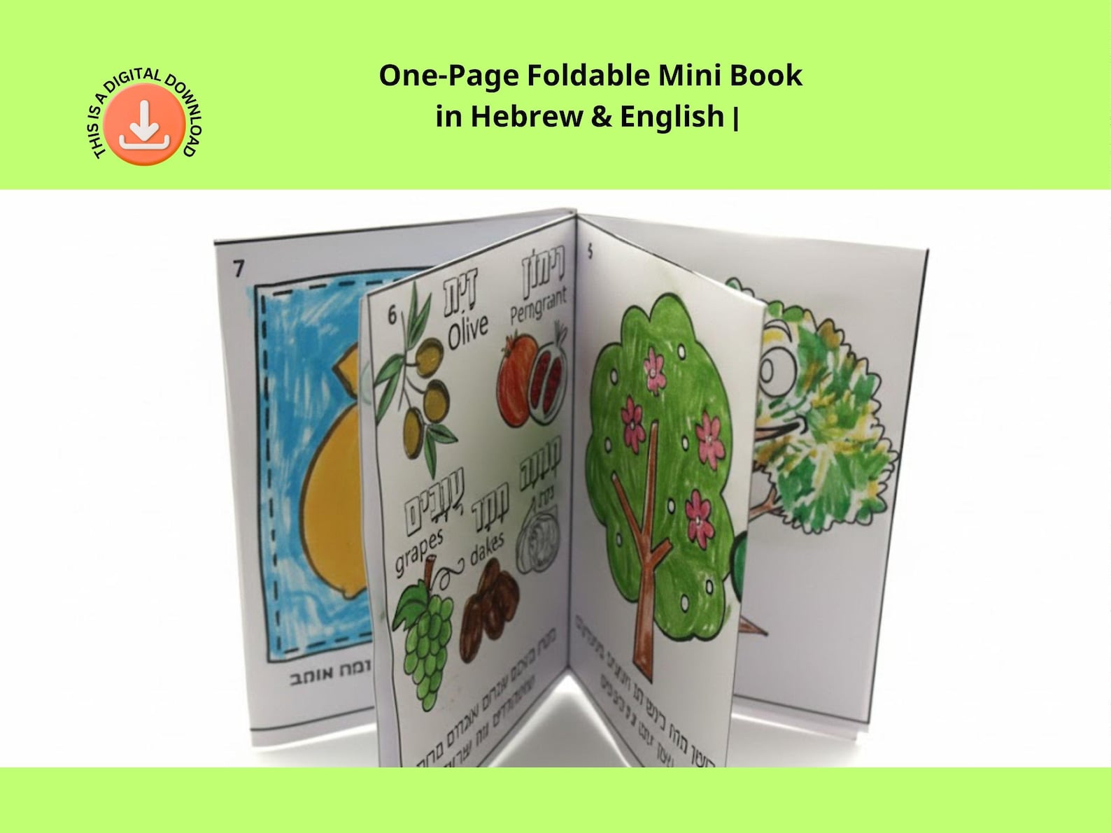 Tu Bishvat Hebrew Printable – Foldable Mini Book for Kids, Jewish ...